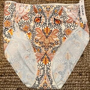 NEW SOMA Vanishing Tummy High-Leg Brief Panty With Lace Vine Paisley Large NWT